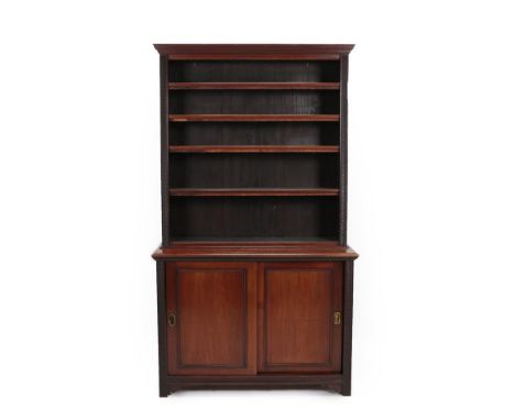 A Victorian Mahogany Open Bookcase, late 19th century, the upper section with four adjustable shelves, the base of two slidin