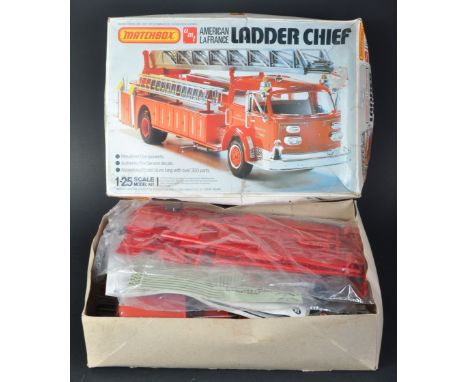 A vintage Matchbox 1/25 scale plastic model kit No. PK-6121 American La France Ladder Chief Fire Engine. The kit with some se