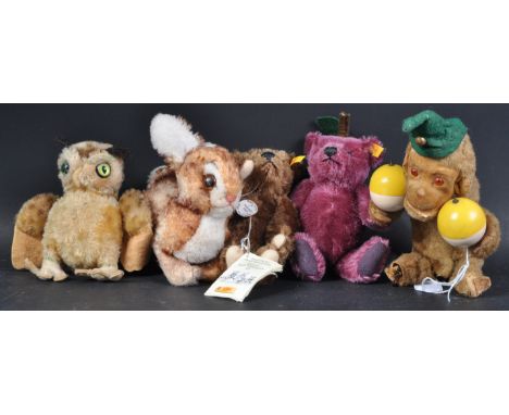 A collection of x4 original German Steiff Miniatures soft toy teddy bears comprising 028007 ' Plum ', 029578 the 1905 Replica