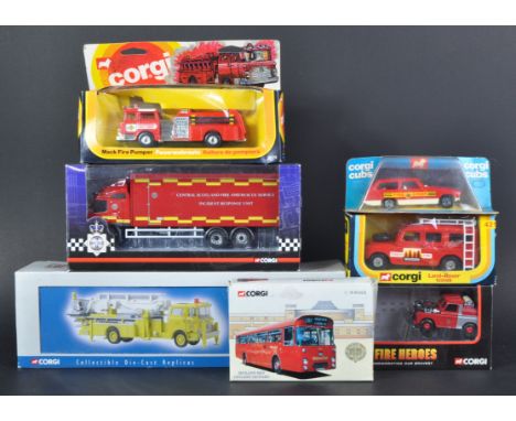 A collection of x7 assorted Corgi made diecast model vehicles of Fire Rescue interest to include; 1/50 scale Mack CF Tower La