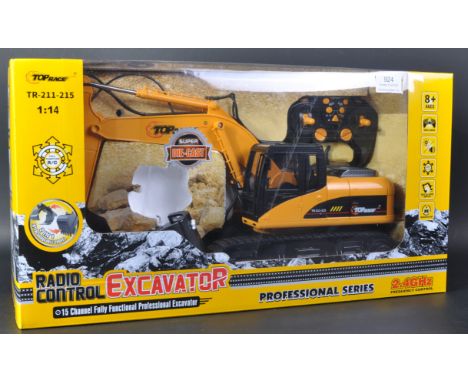 A boxed Top Race made 1/14 scale RC Radio Control model No. 211-215 Excavator / Digger. The model with lights, sounds and 360