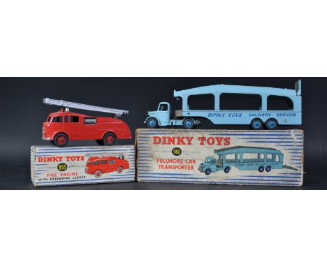 Two vintage Dinky Toys boxed diecast models comprising No. 955 Fire Engine with extending ladder and 582 Pullmore Car Transpo