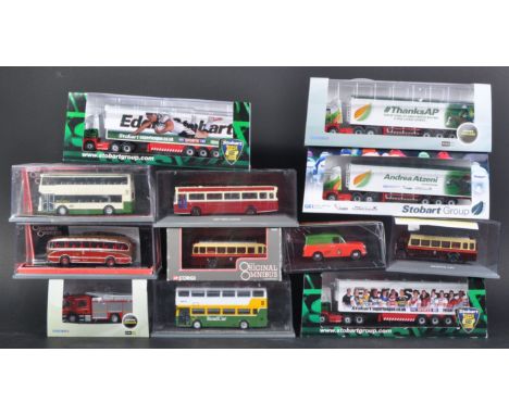 A collection of x12 Corgi ' Original Omnibus ' and Oxford Diecast model cars, buses and haulage trucks to include: Oxford Die