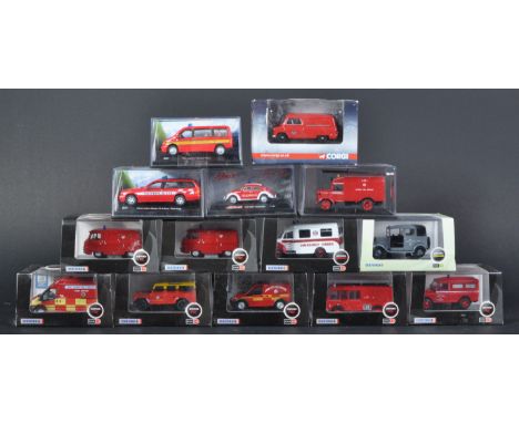 A collection of assorted 1/76 scale Oxford and Corgi diecast (and other) model Fire Engine Trucks. Examples to include; Land 