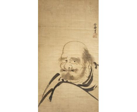 A JAPANESE SCROLL PAINTING EDO/MEIJI PERIOD Depicting an older-looking Daruma, his head slightly turned and looking side-ways