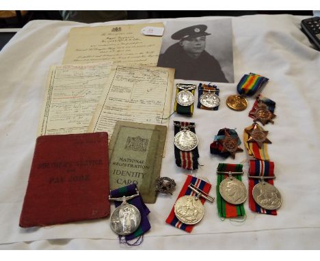 A selection of WWI and WWII military medals to include Victory medal, Mons Star 1914 with bar dated 5th Aug - 22nd Nov, The M