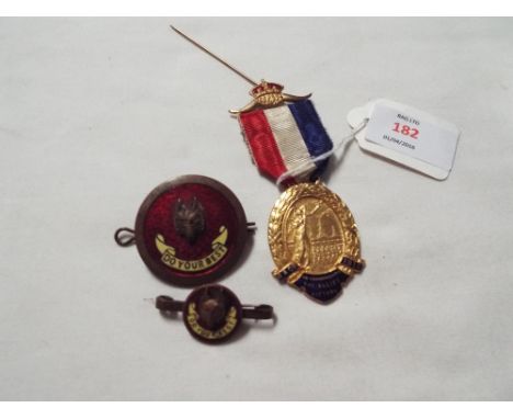 A gilt brass and enamel medal inscribed 'To Commemorate the Allied Victory' 1919, together with two early Boy Scout enamel an