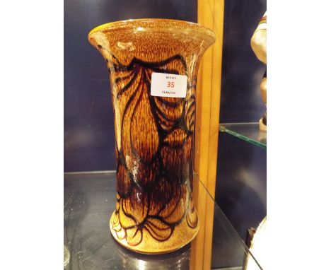 A Poole Pottery 'Aegean' pattern vase of cylindrical form with flared rim by Jennie Haigh