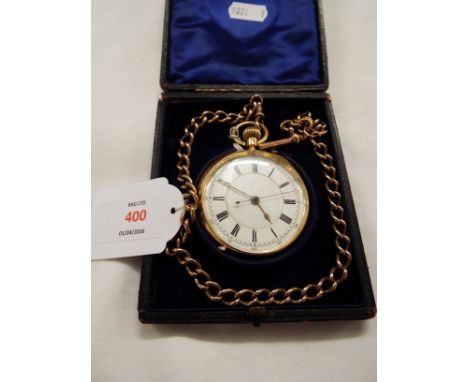 An Edwardian 18 carat gold pocket watch with white enamel dial set with Roman numerals the movement numbered 189532, the inne