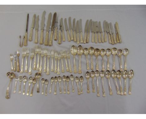 A quantity of Kings pattern silver plated flatware to include soup spoons and sauce ladle
