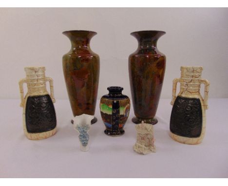 A quantity of porcelain to include a pair of German vases, a Satsuma vase, a French sucrier and a Noritake cigarette holder