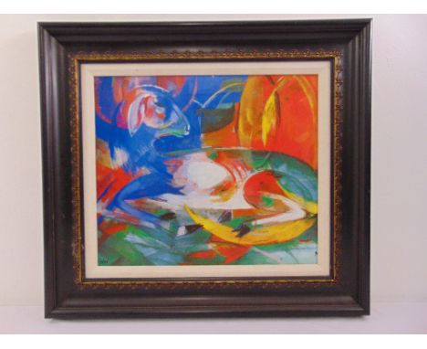 Franz Marc framed limited edition polychromatic print 14/95 titled Agneau Bleu, certificate to verso, 44 x 52cm
