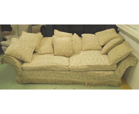 SOFA, traditional, cream foliate chenille with a bullion fringe, 260cm x 104cm. (with faults)