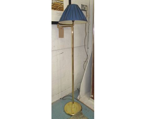 STANDARD LAMP, in brass with cantilever arm to top, and shade, 149cm H. 