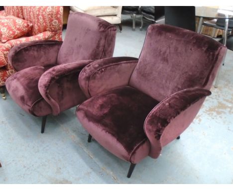 ARMCHAIRS, a pair, Kravet 'Alfana' in diva amethyst coloured upholstery, 80cm W. (2)