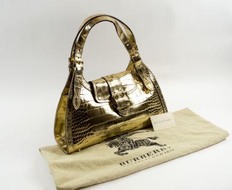 BURBERRY HANDBAG, gilt finished leather with two adjustable handles, light gold hardware and bottom feet, 40cm x 12cm x 22cm 