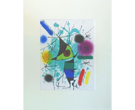 JOAN MIRO (Spanish), 'Dog on Lead', lithograph in colours, 31cm x 24cm, printed by Maeght, framed.