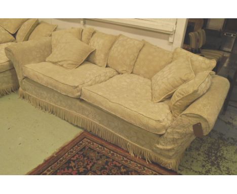 SOFA, traditional, cream foliate chenille with a bullion fringe, 260cm x 104cm. (with faults)