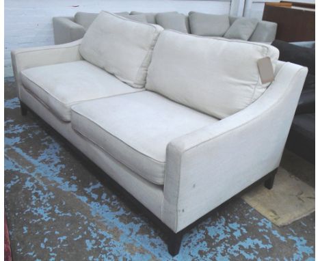 SOFA, in a neutral fabric, 93cm D x 80cm H x 200cm W. (with faults, some marks to fabric)