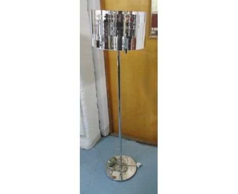 STANDARD LAMP, in chromed metal with mirrored shade, 139cm H, plus two of uplighters, 193cm x 162cm H. (3)