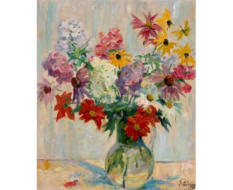 Weiss, Richard1896 Zürich, Schweiz - 1950 EbendaSommerblumen im Glaskrug Öl auf Leinwand · 60 x 50 cm. Unten rechts signiert: