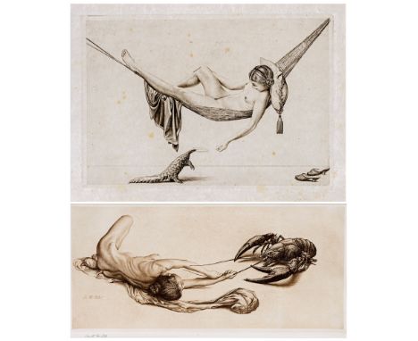 Müller, Richard1874 Tschirnitz an der Eger, Tschechien - 1954 DresdenKonvolut von zwei Grafiken: 1) "Neckerei", Radierung, 25