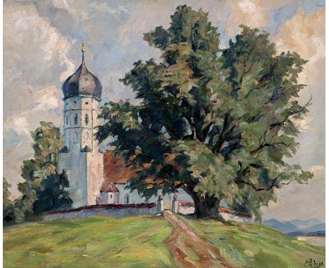 Weiss, Richard1896 Zürich, Schweiz - 1950 EbendaKapelle am See Öl auf Hartfaser · 50 x 60 cm. Unten rechts signiert: R. Weiss
