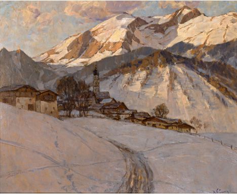 Curry, Robert Franz1872 Boston, USA - 1945 Riederau am AmmerseeWinterliche Abendsonne in den Bergen Öl auf Karton · 51 x 74 c