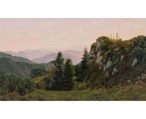 Koppenhöfer, Karl1961 RosenheimAbend in den Bergen Öl auf Leinwand · 30 x 50 cm. Unten rechts signiert: K. Koppenhöfer. Rahme