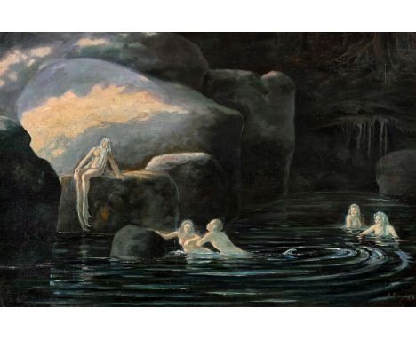 Anonymer Künstler20. Jh.Nymphen in der Grotte Öl auf Leinwand · 52 x 78 cm. Unten rechts undeutlich signiert: R v F ... (19)0