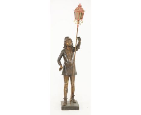 A Venetian carved wood figural standard lamp,20th century, the standing figure holding a lantern,150cm high