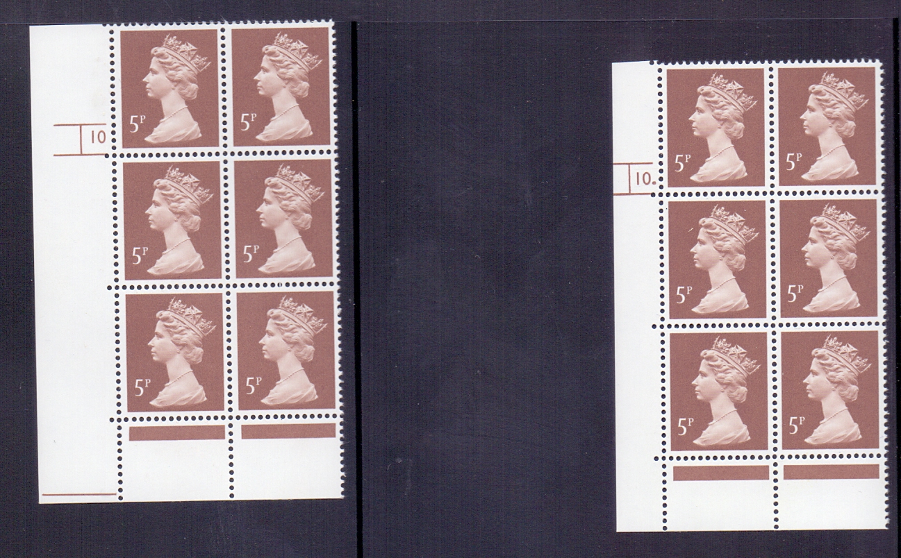 Great Britain Stamps Six 5p cylinder blocks of 6, unmounted mint and