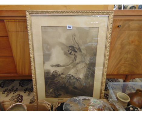 A framed honorary etching, soldier and angel ' In Honours cause'