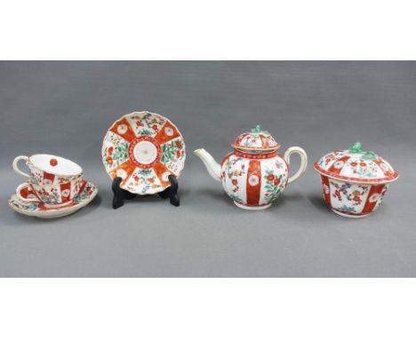 Worcester Scarlet Japan part teaset comprising two cups, two saucers, teapot and sugar bowl with cover, with blue seal backst