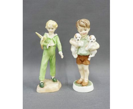 Two Royal Worcester figures, modelled by F.G Doughty to include  'Little Parakeet' and 'Three's Company' tallest 13cm (2) 