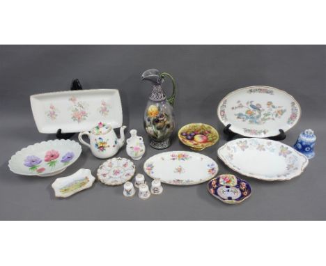 Miscellaneous pottery and porcelain trinket dishes, etc to include an Aynsley fruit pattern comport, signed D. Jones and a Ca