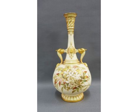 Royal Worcester blush ivory vase, painted with mixed flowers, model 1445, with puce backstamp and Reg No. 145756, 28cm high 