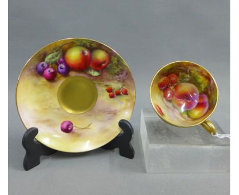 Royal Worcester fruit painted cabinet cup, signed W.J Bagnall together with an unsigned saucer (2) 