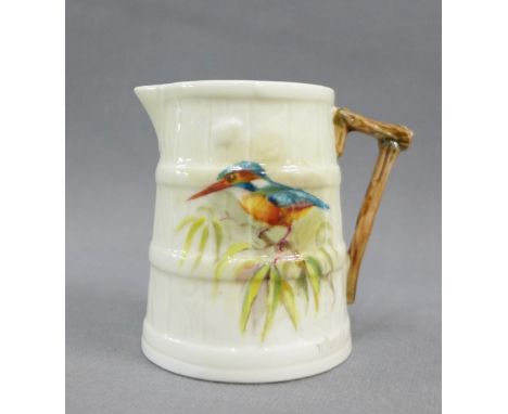 Royal Worcester 'Kingfisher' rustic jug, signed  W. Powell, 7cm high 