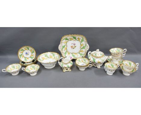 An English porcelain teaset comprising ten cups, six saucers, milk jug, sucrier, slop bowl and cake plate (20) 