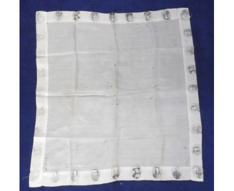 Military, Boer War, white square silk handkerchief decorated to edges with images of Boer War Generals inc. Baden-Powell, Bul
