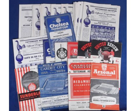 Football programmes, Tottenham home & away matches, 1950's, homes 1951/2 (1), 52/3 (1), 53/4 (2), 54/5 (2), 55/6 (5), 56/7 (1