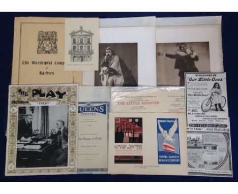 Theatre, 10 editions of 'The Play' pictorial magazine, mostly 1920's, various magazine pages and supplements, showing actors 