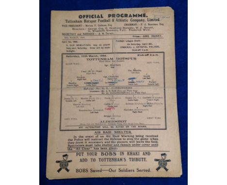 Football programmes, Tottenham v Aldershot, 2 October 1943, FLS  & also v Aldershot 25 March 1944 LCS (tc, fair/gd) (2)