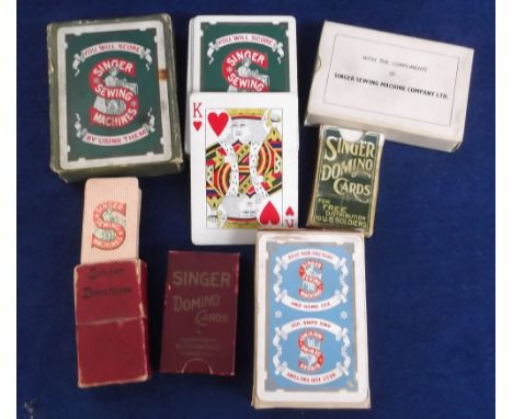 Ephemera, Singer Sewing Machines, Advertising, three packs of Singer Playing cards, plus three sets of Singer Dominoe cards, 