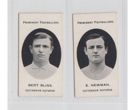Cigarette cards, Taddy, Prominent Footballers (London Mixture backs), Tottenham Hotspur, two cards, Bert Bliss & E. Newman (g