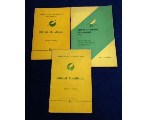Football handbooks, Norwich City, three handbooks, 1955/6 (50th Anniversary), 56/7 (first floodlights season) & 1961 (back in