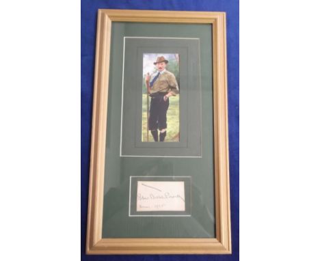 Scouting, Baden-Powell, a watercolour image of Baden-Powell with signed card beneath, 'Robert Baden Powell, Xmas 1925', frame