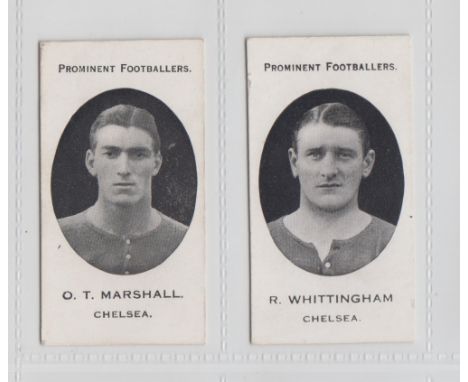 Cigarette cards, Taddy, Prominent Footballers (London Mixture backs), Chelsea, two cards, O.T. Marshall & R. Whittington (gd/