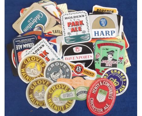 Beer labels, UK, mostly pre 1963, various Breweries including Groves, Younger, St Austell, Harp, Swales etc, mixed shapes and